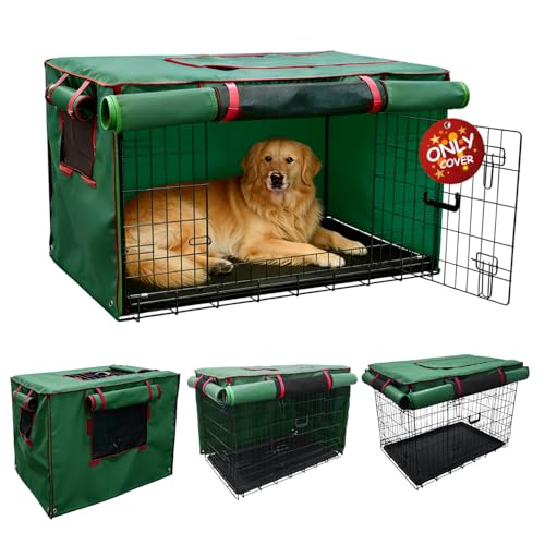 42-Inch Green Dog Crate Cover – Light-Blocking Protective Cover with Roller Shades, Sound-Dampening Sunshade for Wire Kennels, Features Breathable Side Window (Cover Only) - color: Green, size: 42.0"L x 28.0"W x 30.0"H