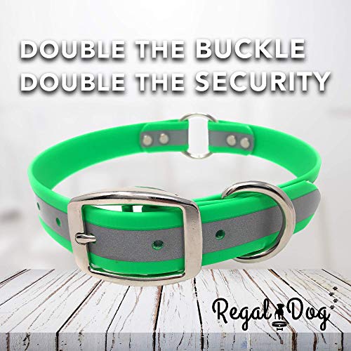 Regal Dog Products Medium Green Reflective Dog Collar with Custom Engraved Name Plate and Heavy Duty Center Ring | Waterproof Biothane Personalized Dog Collars - Other Sizes for Small & Large Dogs - color: Green, size: Medium
