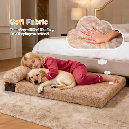 XXXL Dog Bed for Giant Breeds, Washable Faux Fur Sofa Couch with Removable Cover, Orthopedic Egg Crate Foam & Bolster Pillow, Non-Slip Waterproof Base, 52.3"x41.3"x3.8" - size: 53''L*42''W*3.8''Th