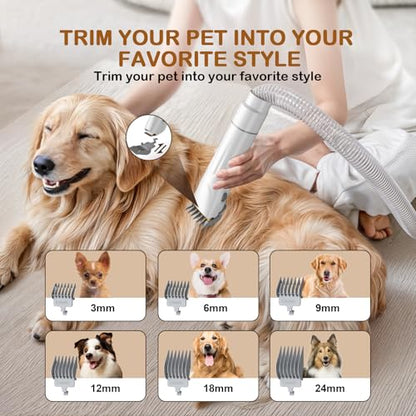 Dog Grooming Kit, 3 Suction Modes Dog Brush Vacuum with 6 Pet Grooming Tools (Eggshell) - color: Eggshell