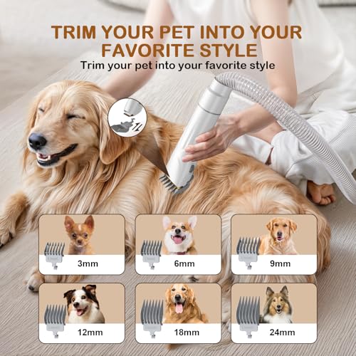 Dog Grooming Vacuum, Dog Grooming Kit, 3 Suction Modes Dog Brush Vacuum with 5 Pet Grooming Tools (Off-white) - color: Off-white