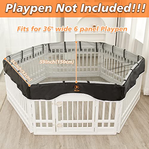 PJYuCien Dog Playpen Mesh Top Cover, Fits 36 Inch 6 Panels Regular Hexagonal Plastic Exercise Pet Pen, Telescopic Buckles Connections, Black (Note: Only Cover, Fence Not Included) - style: Black Cover, 36"Width, Black ( Elastic Buckles Connections )