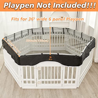 PJYuCien Dog Playpen Mesh Top Cover, Fits 36 Inch 6 Panels Regular Hexagonal Plastic Exercise Pet Pen, Telescopic Buckles Connections, Black (Note: Only Cover, Fence Not Included) - style: Black Cover, 36"Width, Black ( Elastic Buckles Connections )