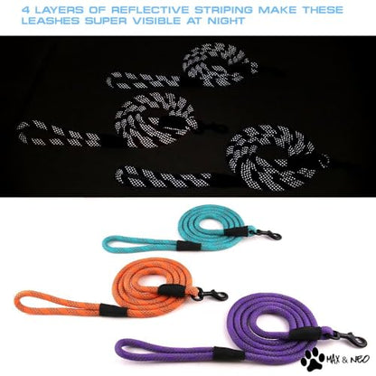 Max and Neo Rope Leash Reflective - 6 FT x 1/2" (Black, Donates to Dog Rescue) - color: BLACK