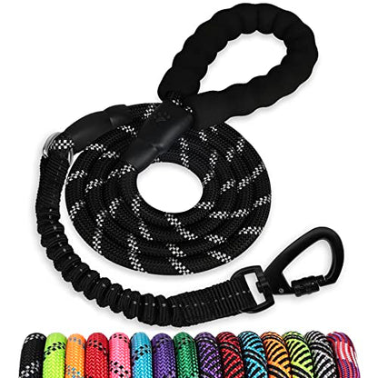 Rope Dog Leash 6 FT: Heavy Duty Leashes with Swivel Lockable Hook Reflective Threads Bungee and Padded Handle - Dog Lead for Large Small Medium Dogs Outside Walking Hiking Black - color: Black, size: 6ft*1/2''