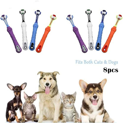 Orgrimmar 8 Pcs 3-Sided Pet Toothbrush Dog Cat Mouth Dental Teeth Care | Pet Brush for Bad Breath Tartar Cleaning - color: Multicolor-8