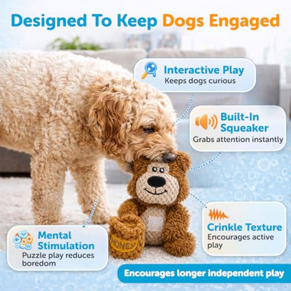 GURU Loveys Soft & Cuddly Bear Dog Toy with Removable Squeaker - Dog Toy with Multiple Textures to Stimulate Play & Engage Your Dog’s Instincts- Puzzle Dog Toy, Low-Pile & Bubble Plush - style: Bear
