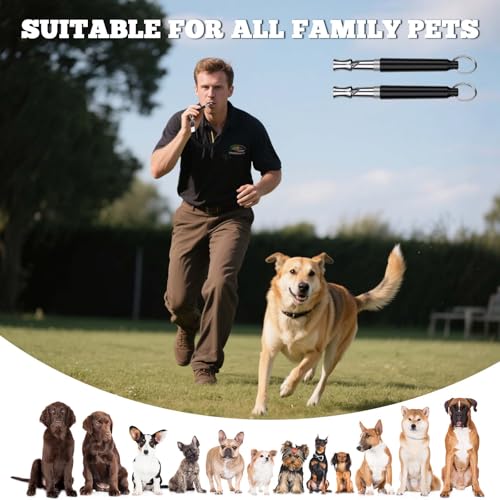 2 PCS Dog Whistles,Professional Recall Dog Training Whistle with Lanyard,Adjustable Ultrasonic Silent Dog Recall Whistles,Dog Whistle to Stop Barking Neighbors Dog,Dog Barking Stopper (Black+Black) - color: Black+Black