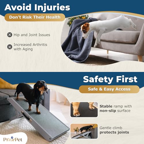 Dog Ramp for Couch – Non-Slip, Sturdy Build Foldable Wooden Dog Ramp – Supports up to 200 lbs – 7 Adjustable Heights (14"–20.5") – Enhanced Stability – Birchwood Pet Ramp for Small Dogs – Gray - color: Gray