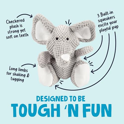 goDog Checkers Elephant Tough Plush Toy with Chew Guard Technology, Durable Checkered Fabric & Squeaker for Active Play, Gray, Large - color: Checkers - Elephant (Gray), size: Large