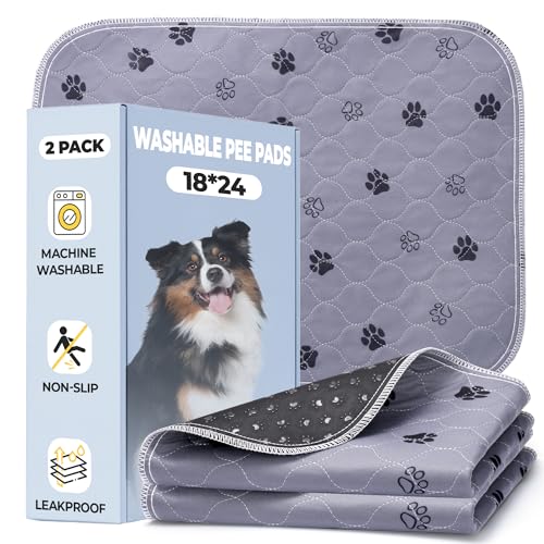 Fostanfly Reusable Puppy Pads, 2 Pack 18"x 24" Washable Pee Pads for Dogs, Absorbent and Leakproof Wee Wee Mat, Waterproof Non Slip Training Mats for Potty, Crate, Playpen, Bed, Sofa - color: Gray, size: 18*24 Inch (Pack of 2)
