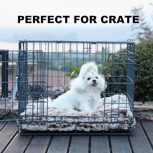 Bedfolks Waterproof Crate Bed, Plush Dog & Cat Bed with Removable Washable Cover, Faux Fur Kennel Pad, 23"x18", Brown - color: Brown, size: Small(23x18'')