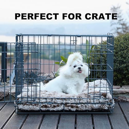 Bedfolks Waterproof Crate Bed, Plush Dog & Cat Bed with Removable Washable Cover, Faux Fur Kennel Pad, 23"x18", Brown - color: Brown, size: Small(23x18'')