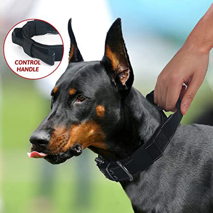 Reflective Dog Collar Heavy Duty Tactical with Control Handle and Metal Buckle for Dog Training(Large, Black) - color: Black, size: Large (Pack of 1)