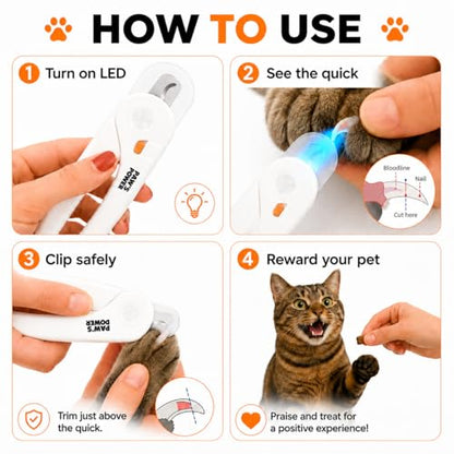 Cat Nail Clipper & Small Dog Nail Clippers with LED Light - Illuminates Nails & Bloodline for Safe, Easy Trimming - Extra Sharp, Avoid Over-Cutting - Essential Cat Supplies, White - color: White