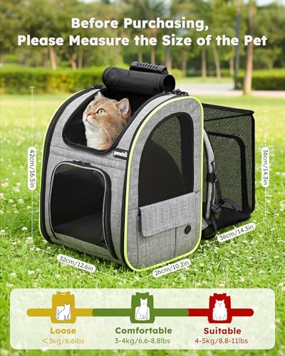 pecute Cat Backpack Expandable, Cat Carrier Backpack with Breathable Window - color: Grey, size: 12.6"L x 10.2"W x 16.5"H