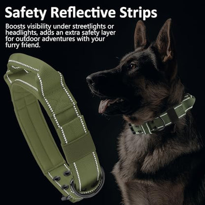 Tactical Dog Collar with Control Handle, Military Adjustable Pet Collar Reflective Heavy Metal Buckle Dog Collar, Soft Nylon Training Collar for Medium Large Dogs (Green, Large) - color: Green, size: Large
