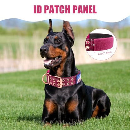 Heavy Duty Tactical Dog Collar with Neoprene Padded and Metal Buckle, Reflective Nylon for Medium to Large Dogs(Wine Red, Medium) - color: Wine Red, size: Medium (Pack of 1)