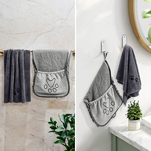 HOMEIDEAS 2 Pack Dog Towels Set, Chenille and Microfiber, Super Absorbent Soft Bath Shammy Towel with Hand Pockets for Pets Drying