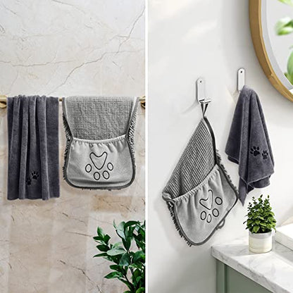 HOMEIDEAS 2 Pack Dog Towels Set, Chenille and Microfiber, Super Absorbent Soft Bath Shammy Towel with Hand Pockets for Pets Drying
