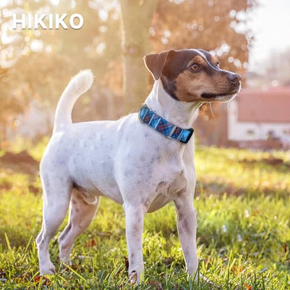 Hikiko Dog Collar for Small Medium Large Dogs, Adjustable Nylon Martingale Collars with Quick Release Buckle (Blue Plaid,M) - color: Blue Plaid, size: Medium