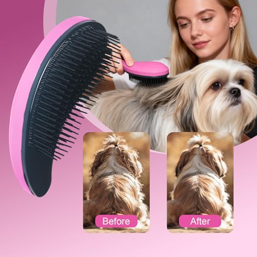 Small Dog Brush - Puppy Hair Brush- Grooming Tool for Teddy, Yorkies, Maltese, Shih Tzu, Chihuahua (Pink) - color: Pink