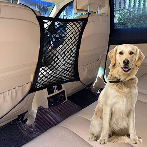 DYKESON Pet Barrier Dog Car Net Barrier with Auto Safety Mesh Organizer Baby Stretchable Storage Bag Universal for Cars, SUVs -Easy Install,Safer to Drive with Pets and Children, 2 Layer - size: 12 in × 14.5 in