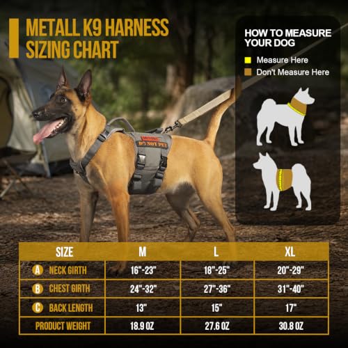 OneTigris Tactical Large Dog Harness, 5X Metal Buckled No Pull Service Dog Harness Vest with Hook & Loop Panels, Military Heavy Duty Dog Vest for Walking Hiking Training - color: Grey, size: L