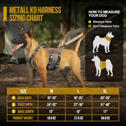 OneTigris Tactical Large Dog Harness, 5X Metal Buckled No Pull Service Dog Harness Vest with Hook & Loop Panels, Military Heavy Duty Dog Vest for Walking Hiking Training - color: Grey, size: L