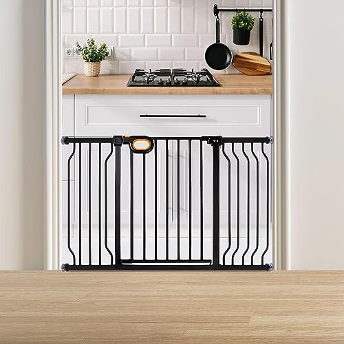 owlie Baby Gate for Stairs 29-52 Inch Wide, Safety Gate for Baby Adjustable Pet Gate with Door Pressure Mounted Gates for Kids Toddler Dogs Extension Kit Indoor Stairway Doorway Black (30.5'' Tall) - color: Black, size: Wide 29-52''