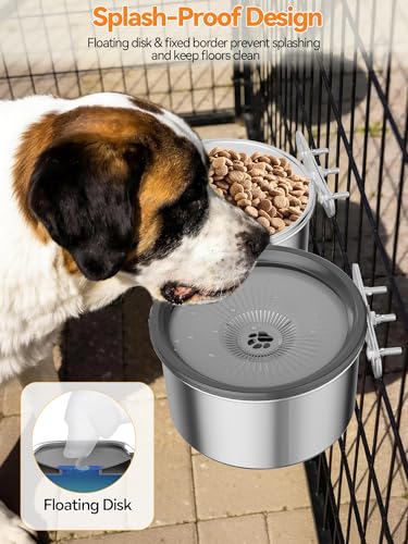 2 Pcs No Spill Dog Water Bowl for Crate, 2.5L Stainless Steel Hanging Kennel Bowls with Adjustable Height, Anti-Splash Water & Food Bowl Set for Cage Kennel Crate, Medium Large Dogs (Grey) - color: Grey