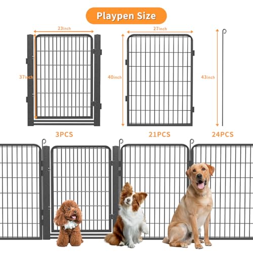 Low Threshold Dog Playpens Fence Indoor, 40 inch 24 Panels Heavy Duty Metal Outdoor Pet Playpen for Large/Medium/Small Dogs, Tall Dog Play Exercise Pens Outside - color: 24 Panels-40 Inch