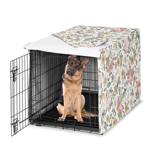 Sweet Jojo Designs 48in. Large Dog Crate Cover (Boho Vintage Floral) for Girls Pet Cage, Kennel Covers (Bohemian, Shabby Chic, Rose, Flower, Elegant, Wildflower, Farmhouse, Blush Pink, Yellow, Green) - color: Vintage Floral Pink and Green, size: 48.0"L x