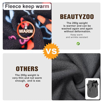 BEAUTYZOO Small Dog Sweater Fleece Vest Winter Jacket, D-Ring Leash Attachment for XS S Puppy Medium Sized Breeds Dogs, Cold Weather Dog Clothes Windproof Keep Warm, Bones Paw Pattern S - color: BLACK PAW, size: Small
