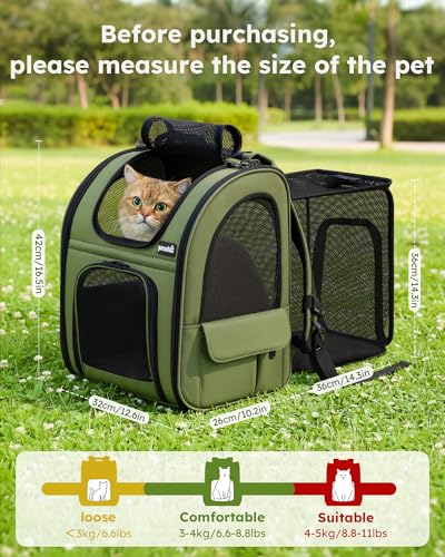 pecute Pet Backpack Expandable, Cat Carrier Backpack with Breathable Window - color: Geen, size: 12.6"L x 10.2"W x 16.5"H