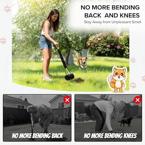 SHAZORY Pooper Scooper for Dogs & Cats – Long Handle, Heavy-Duty Design with Bag Dispenser, Poop Scooper for Large Dogs, Dog Poop Scoop for Yard, Portable for Pet Parents & Dog Walkers (32") - size: 32"