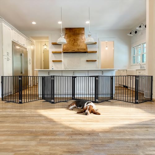 Snagle Paw Extra Wide Dog Gate,Free Standing Dog Fence with Door, Up to 208 Inch Wide Pet Gate with Support Feet for Stairs, Hallways, Doorways, Yard (Black, 8 Panels) - size: Up to 208" W, 8 Panels, Black