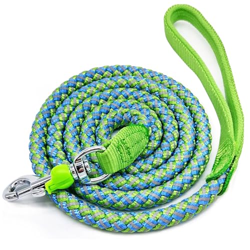 10 Foot Reflective Dog Leash Strong Nylon Rope Braided Heavy Duty for Large Medium Small Dogs Walking Training Leads (Green, 1/2") - color: Green, size: 10ft * 1/2"