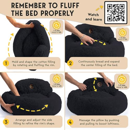 PetJett Calming Dog Bed Medium Size Dog - 30'' Donut Bed, Anti-Slip & Washable Super Soft Fluffy Plush Round Bed, Anti-Anxiety Premium Comfort Pet Bed, Fits Dogs up to 45 lbs - Black - color: Black, size: Medium - 30”L x 30”W x 8”Th