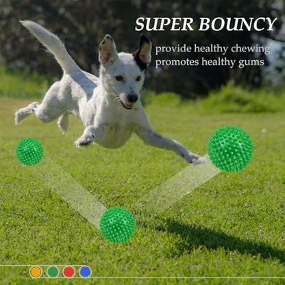 Dog Balls 4.5” Squeaky Dog Toys Spikey Ball for Aggressive Chewers Heavy Duty Teething Large Medium Durable Dogs Balls (4 Pack) - size: 4.5 Set of 4