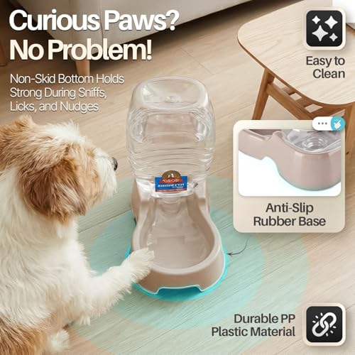 Flexzion Automatic Gravity Pet Waterer for Cat & Dog - Non-Skid & Easy-Clean Auto Replenish Water Dispenser Drinking Bowl (1/4 Gallon/ 900ml), Beige - color: Beige, size: 0.9 L