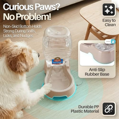 Flexzion Automatic Gravity Pet Waterer for Cat & Dog - Non-Skid & Easy-Clean Auto Replenish Water Dispenser Drinking Bowl (1/4 Gallon/ 900ml), Beige - color: Beige, size: 0.9 L