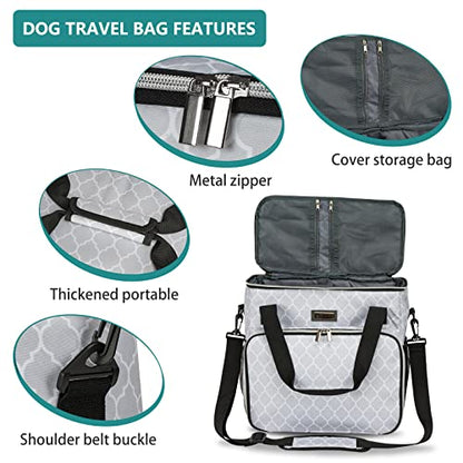 BAGLHER Dog Travel Bag, Pet Travel Bag (ALL Pet Travel Supplies), With 2 Pet Food Containers and 2 Collapsible Silicone Bowls; Essential Kits for Pet Travel DLwhite - color: DLwhite, size: Medium