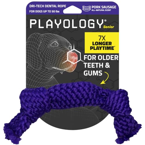Playology Dog Toys | Dri-Tech Dental Rope Toy for Senior Dogs, Gentle on Teeth | Pork Sausage Scented Medium Toy | Dog Rope for Tug of War - size: Medium Rope, style: Pork Sausage