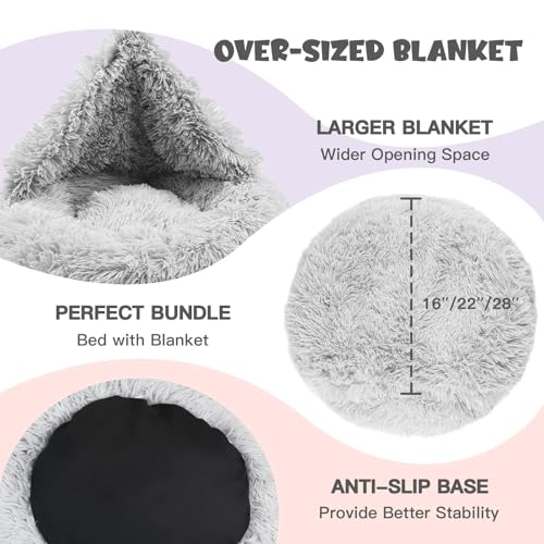Himax Donut Dog Beds for Large Dogs with Blanket, Cozy Soft Fluffy Round Dogs Beds, Calming Dog Bed Washable (20"/26"/35") Light Grey - color: Light Grey, size: 35.0"L x 35.0"W x 10.0"Th