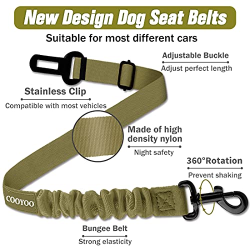 COOYOO Dog Seat Belt,Retractable Dog Car Harness Seat Belt for Car Adjustable Nylon Pet Safety Seat Belts Heavy Duty & Elastic Bungee Buffer - color: 07-Olive