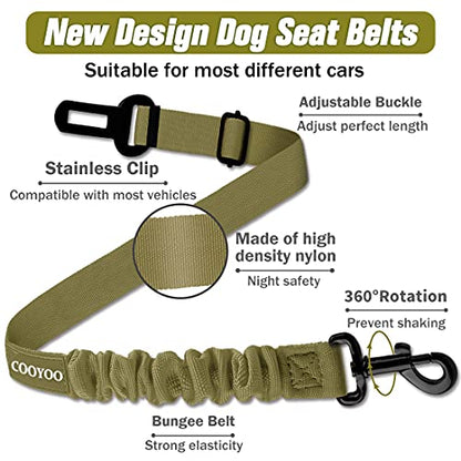 COOYOO Dog Seat Belt,Retractable Dog Car Harness Seat Belt for Car Adjustable Nylon Pet Safety Seat Belts Heavy Duty & Elastic Bungee Buffer - color: 07-Olive
