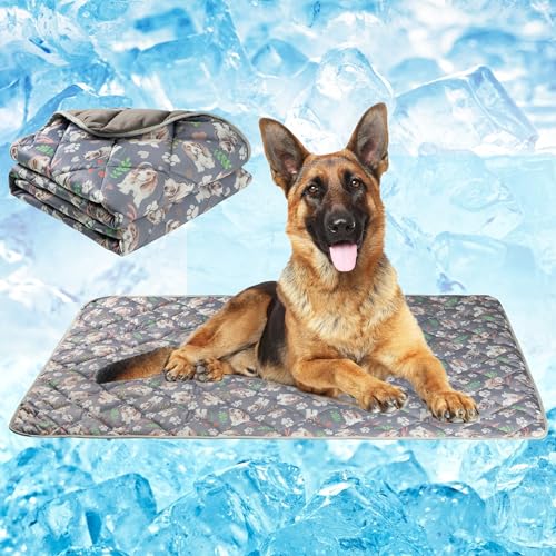 Dog Cooling Mat, Pet Washable Non-Toxic Summer Dogs Cats Cooling Pads Sleeping Kennel Mats Cool Ice Blanket for Indoor & Outdoor Dog Beach Essentials Gray Small - color: Gray, size: Small(22*28)
