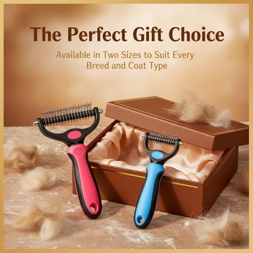 Pet Grooming Tool for Dogs & Cats, Double Sided Deshedding Brush with Undercoat Rake, Dematting Comb for Long Thick Coats, Pet Hair Removal Grooming Comb for Shedding & Detangling (1, Blue, Large)