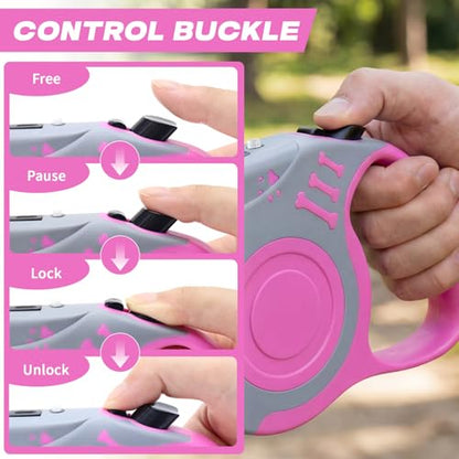Retractable Dog Leash with USB Rechargeable Flashlight for Night Walks, 16FT Automatic Telescopic Tractor Dog Leash for Small and Medium Dogs, Pink - color: pink